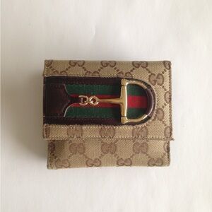 Gucci Tan and Brown Monogram Wallet with Gold Accent
